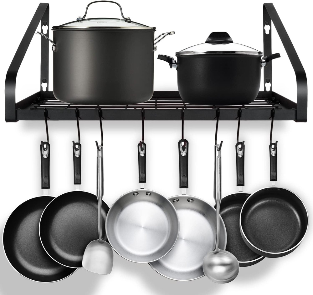 Hanging Pot Rack, Pot and Pan Organizer Wall Mounted Pots Holder Kitchen Storage