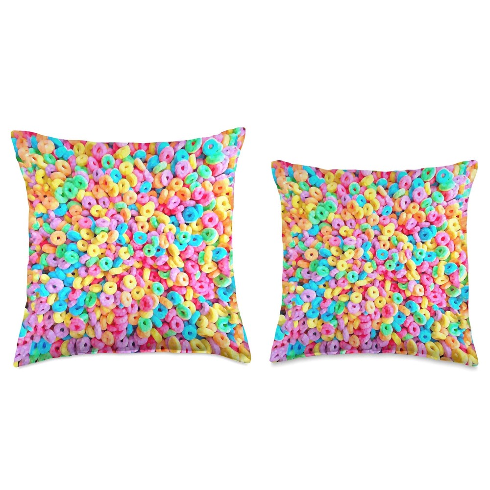 Morning Cereal Fruit Breakfast Loops Pattern Throw Pillow