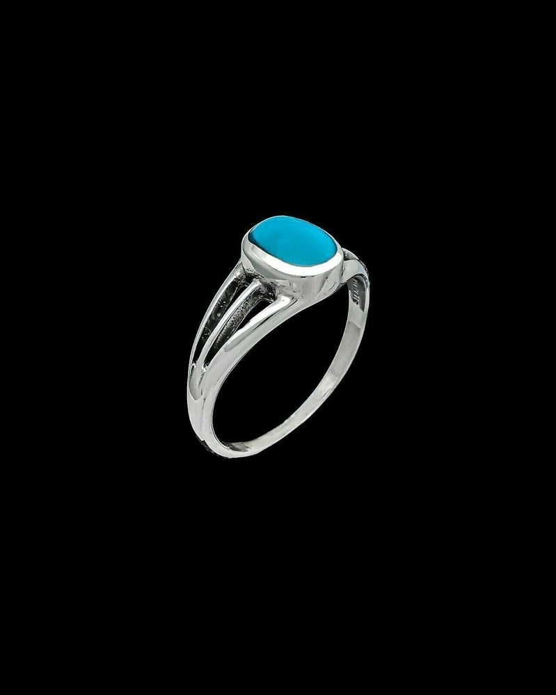 Oval Ring, Blue Resin, Size 7, Three Prong