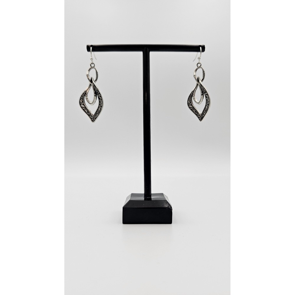 SILVER TONE FILIGREE TEARDROP DANGLE EARRINGS Boho Scroll Design