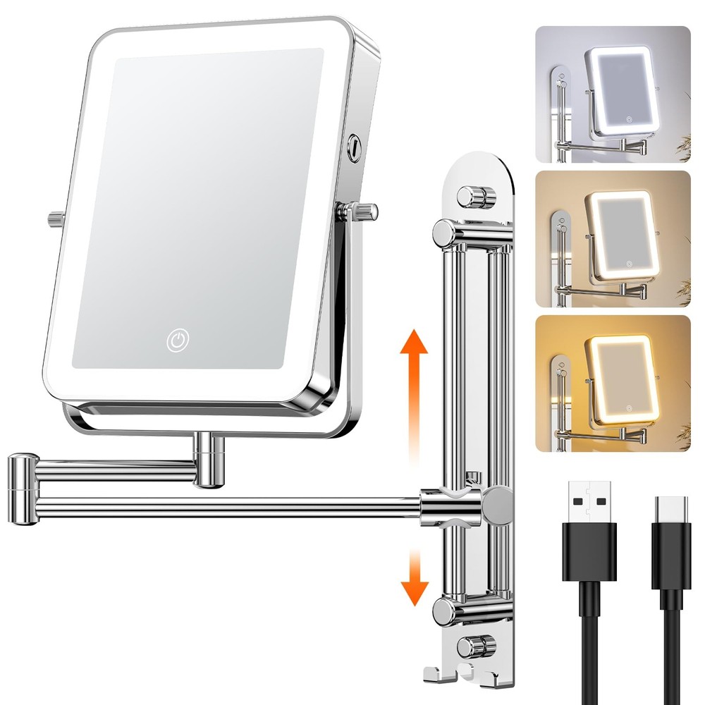 Gospire Height Adjustable Wall Mounted Lighted Makeup 13"L x 11"W, Chrome