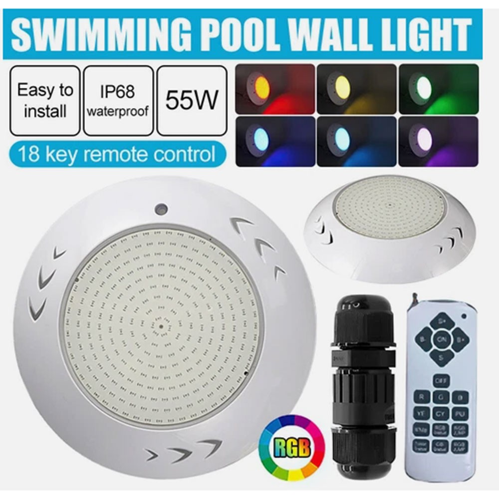 Remote Control Memory Function Resin Filled Swimming Pool LED Light 55W 12V RGB