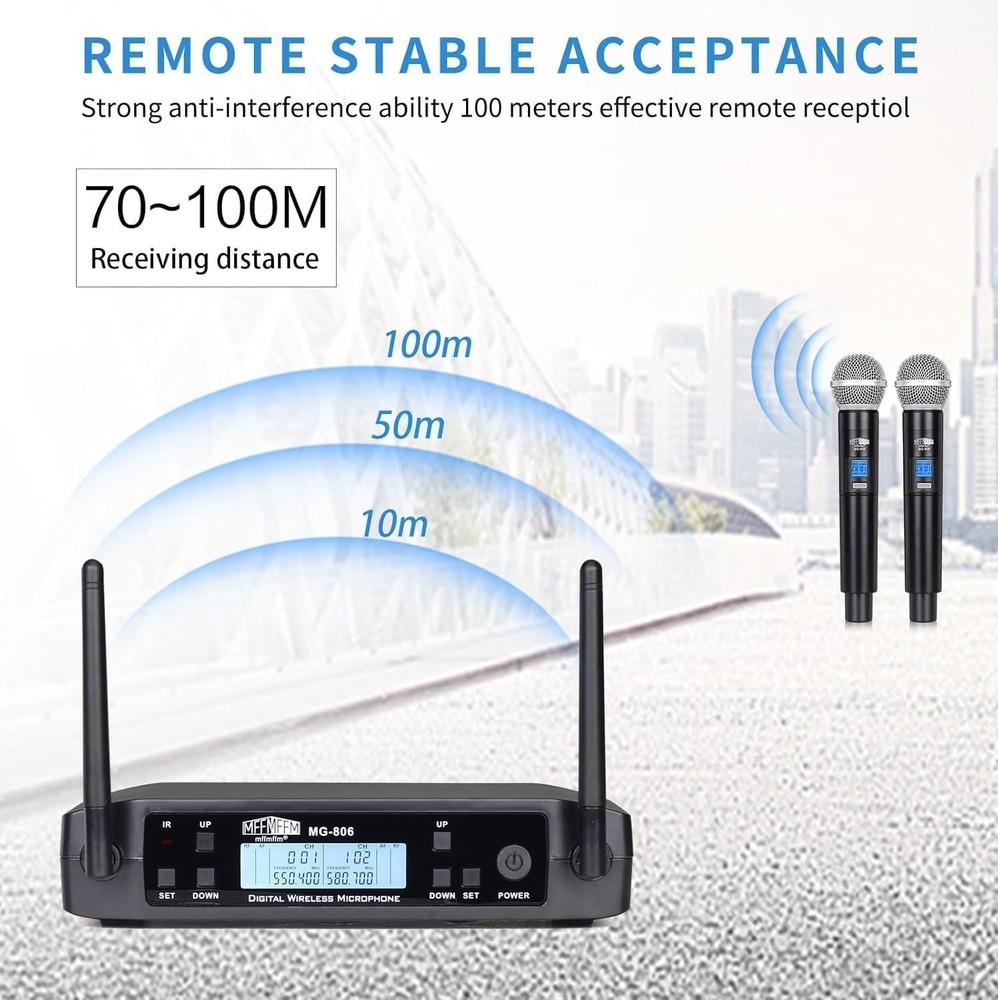 mffmffm UHF Wireless Microphone System - Dual Handheld Dynamic Microphones