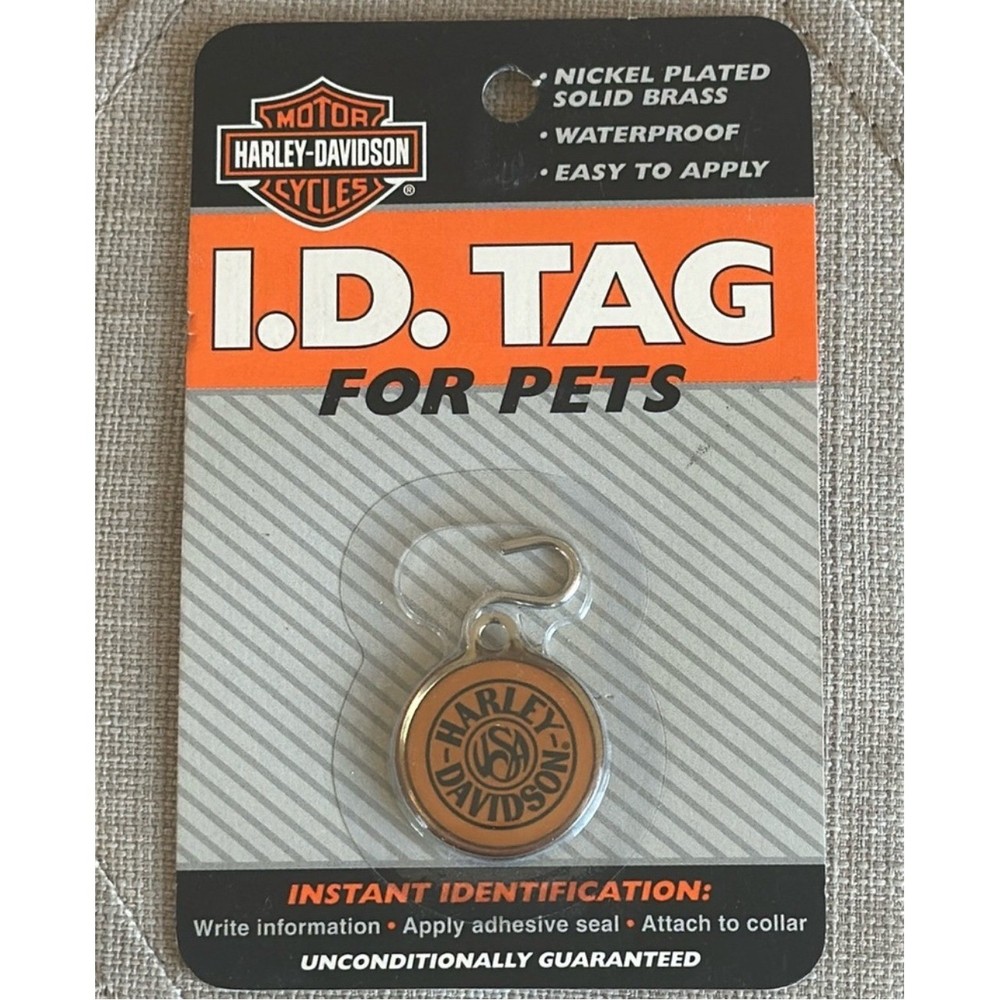 Harley Davidson Pet ID Tag Nickel Plated Solid Brass Waterproof Easy Apply