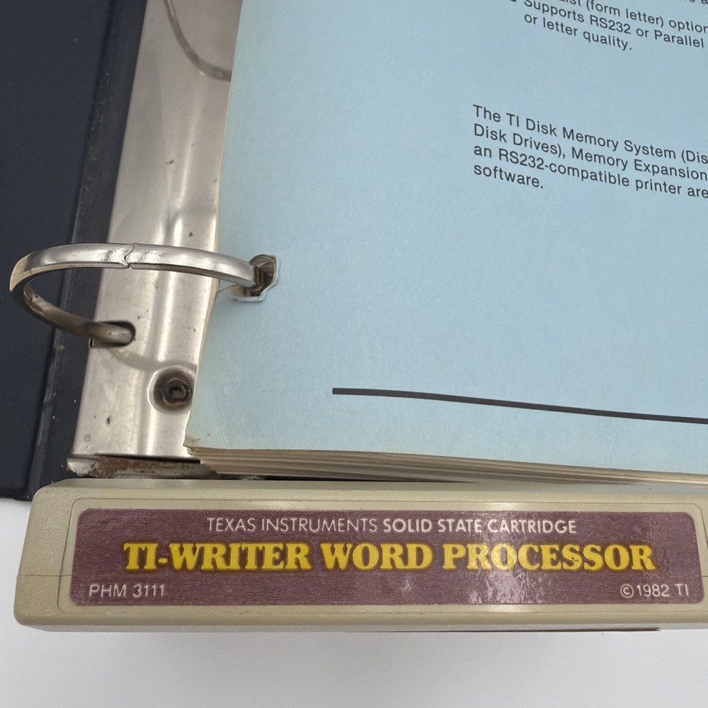 TI-99/4A TI-Writer PHM 3111 Cart & Disk Complete w/ Binder Tested