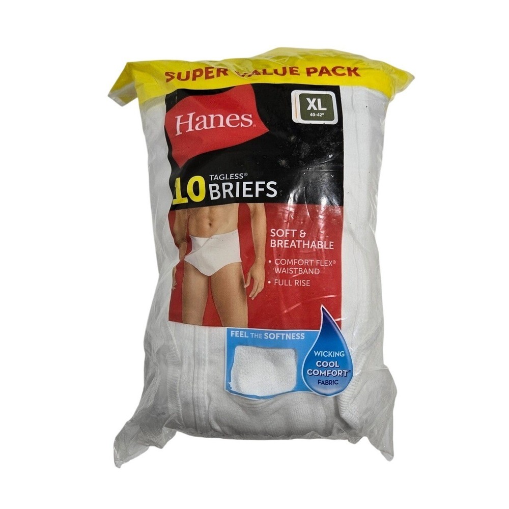 Hanes Men's Value Pack White Cotton Briefs - 10-Pack - Size XLarge