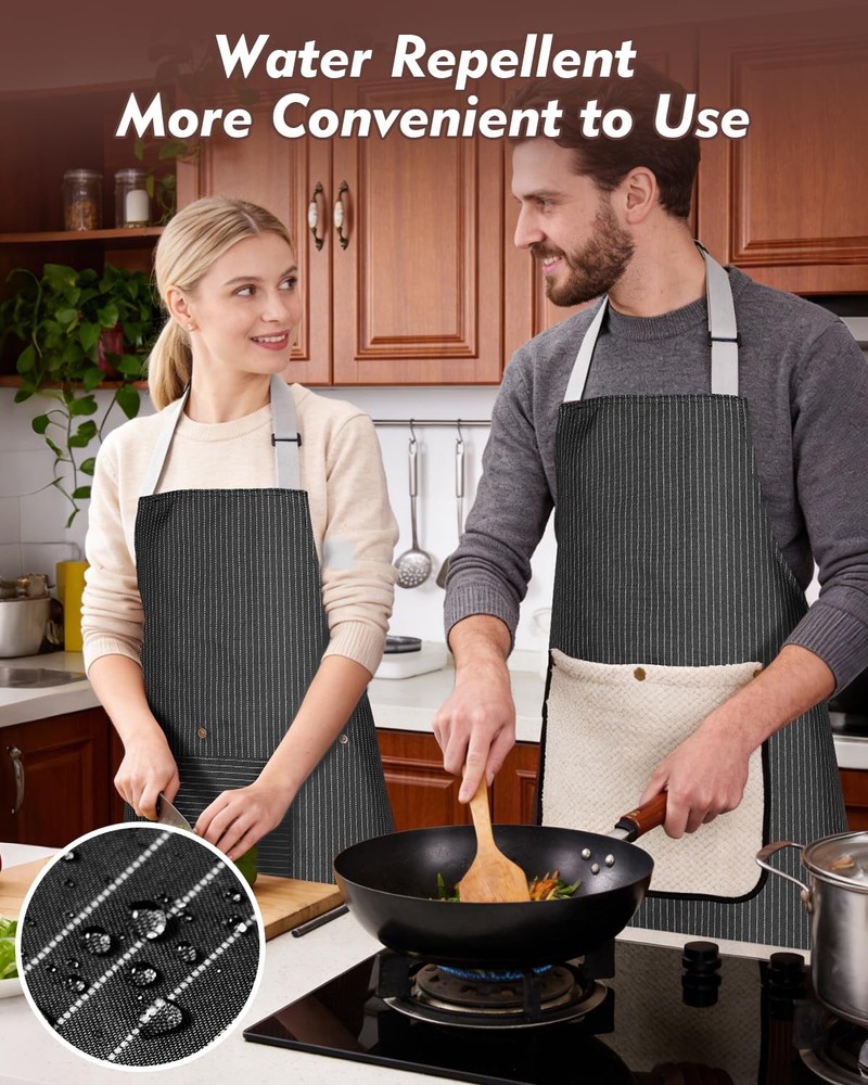 Aprons for With Pockets,Adjustable Kitchen Apron with 2 Interchangeable Towel...