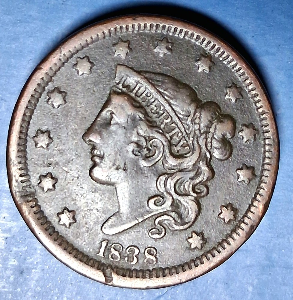 1838 Modified Matron Large Cent. XF Details