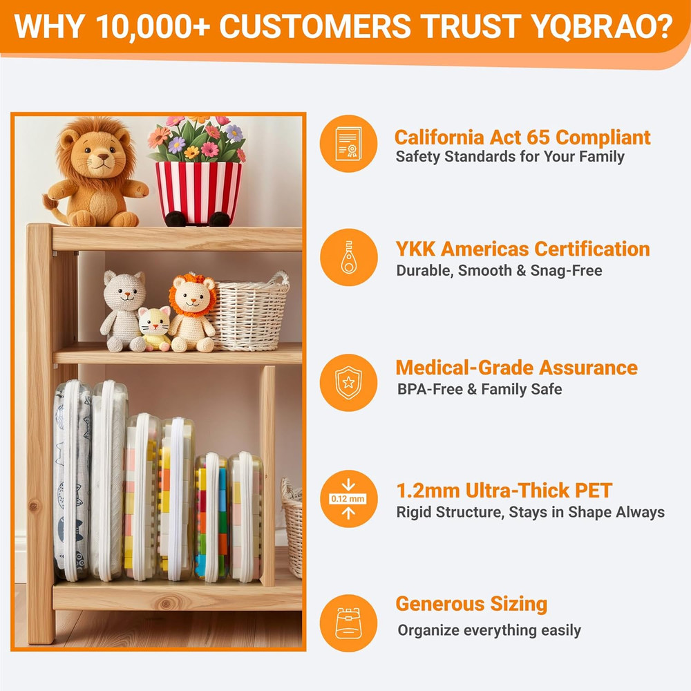 6 Pack Clear Hard Shell Zipper Case (4 Small & 2 Medium), Hard Plastic Organizer