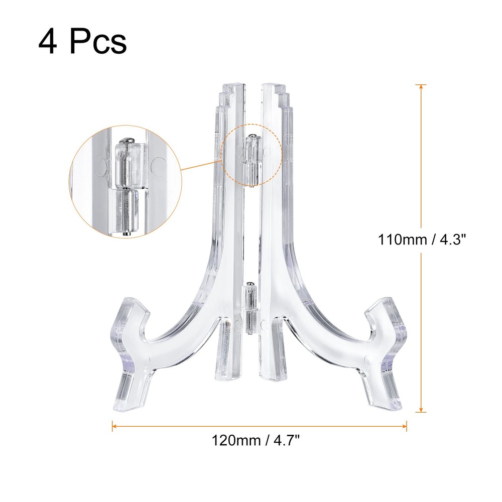 4Pcs 4.3" Easel Plate Holder Decor Plastic Folding Display Stand Clear