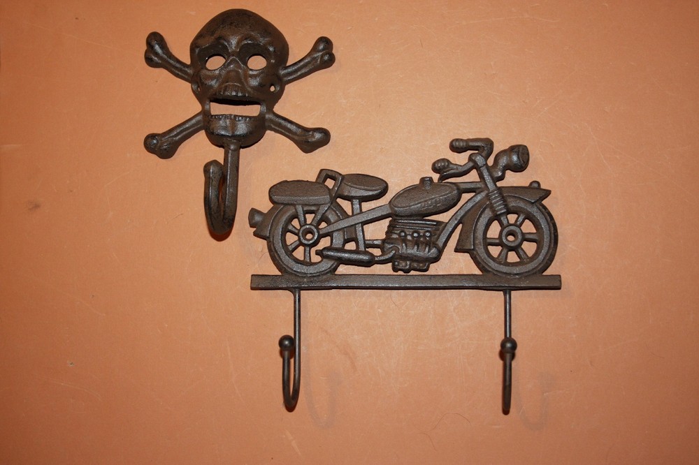 (2)pcs, Vintage Motorcycle Wall hook, Biker Garage Wall Decor, Solid Cast Iron
