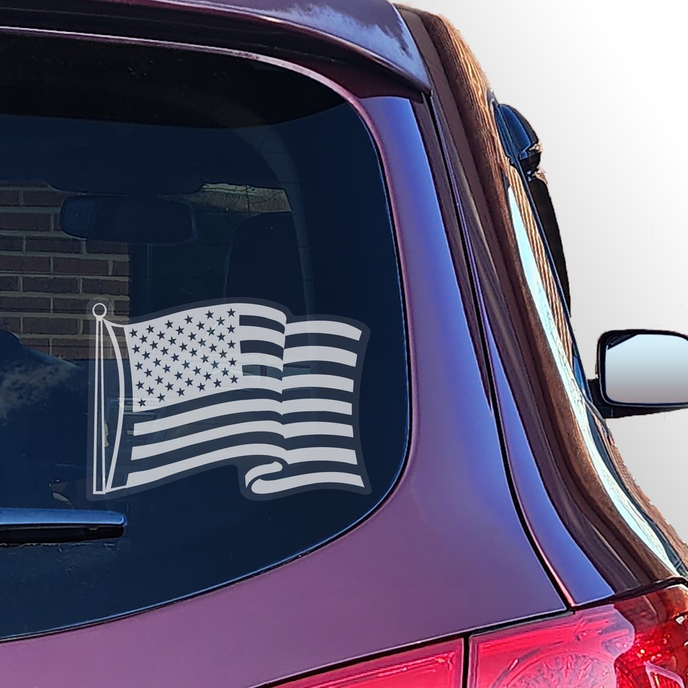 White Waving American Flag Clear Sticker