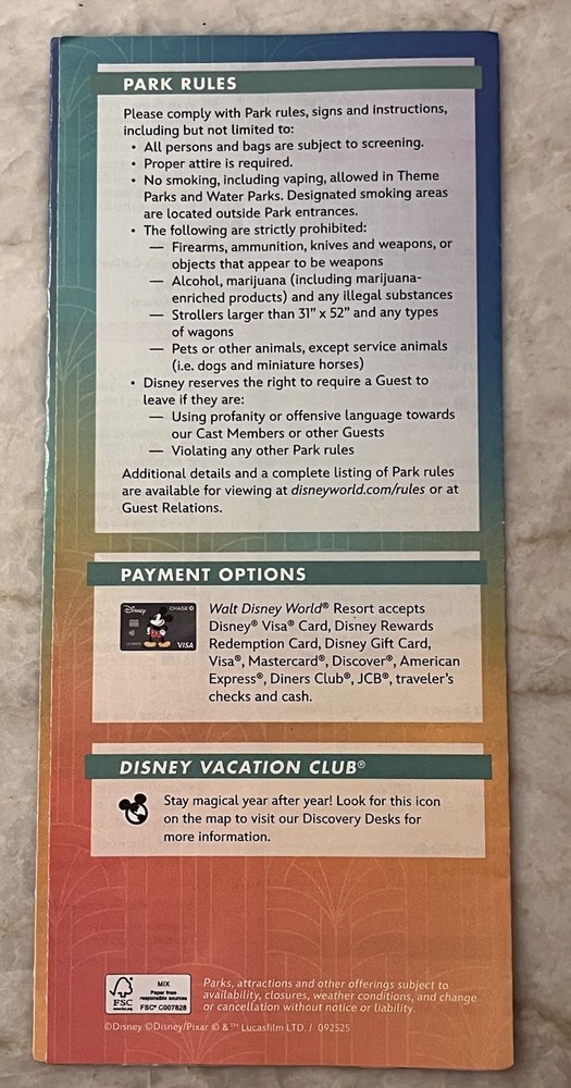HOLLYWOOD STUDIOS WALT DISNEY WORLD FLORIDA GUIDE MAP LEAFLET 2025