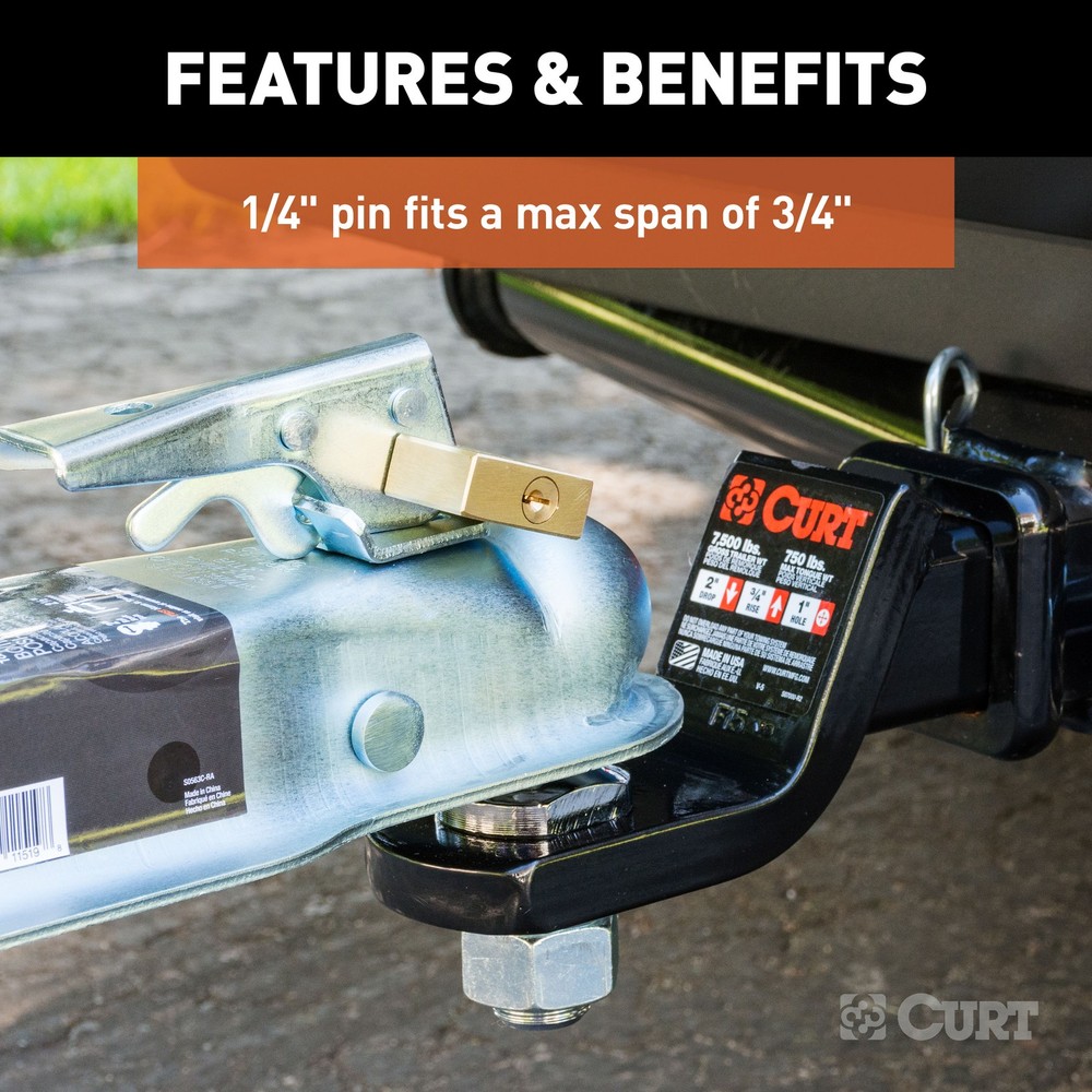 Curt-Coupler Lock (1/4" Pin, 3/4" Latch Span, Padlock, Solid Brass)