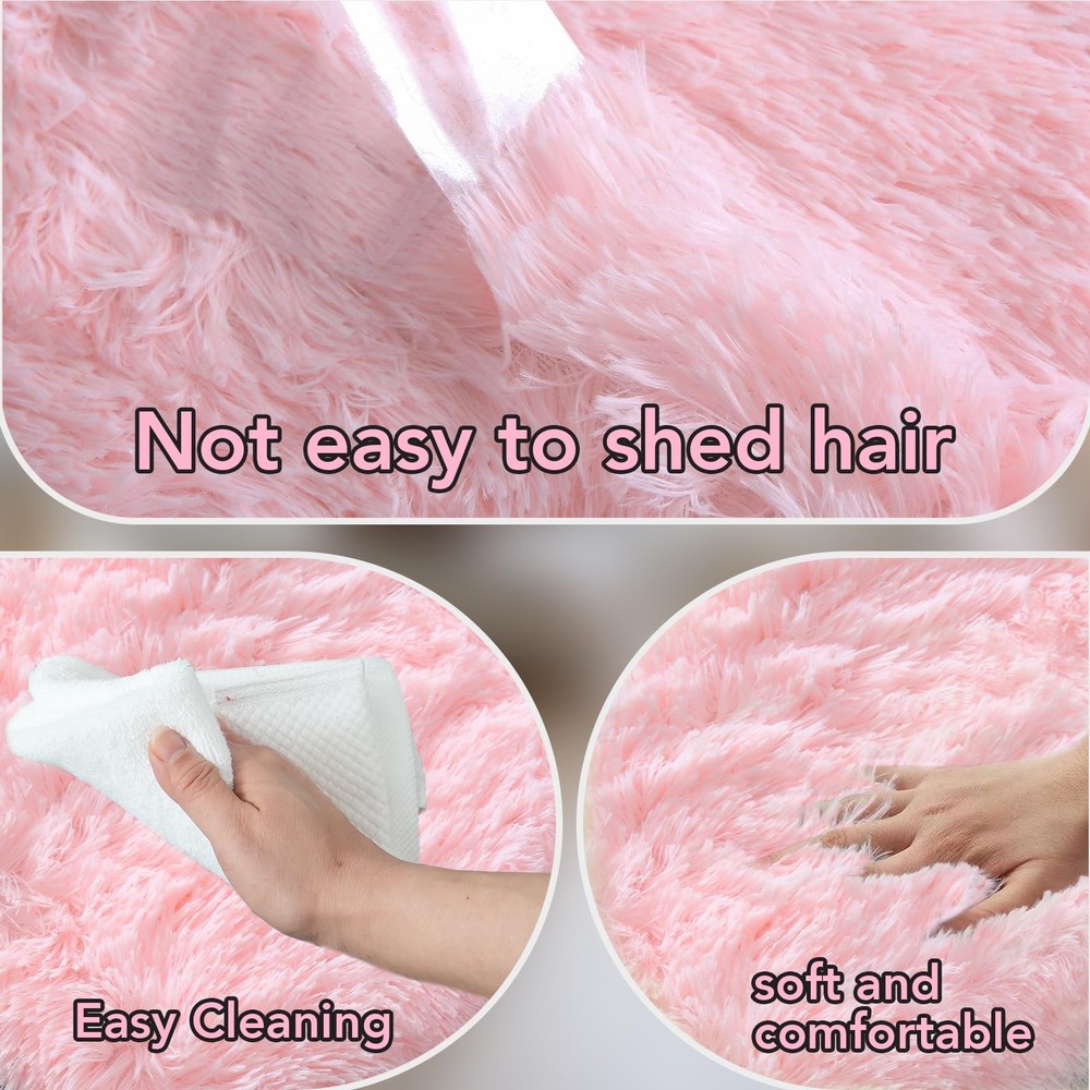 Pink Fluffy Area Rugs 4x6: Furry 4' x 6' (Rectangular),