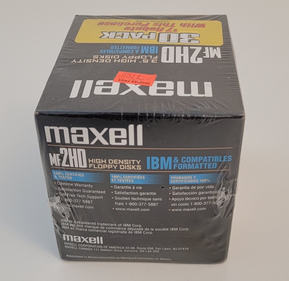 Maxell MF2HD 3.5" Micro Floppy Disks High Density 30-Pack Sealed