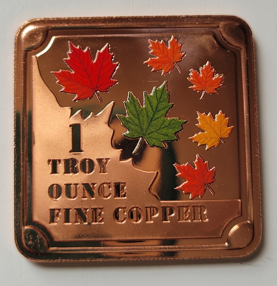 1 oz. Colorized Maple Leaf Design .999 Fine Copper