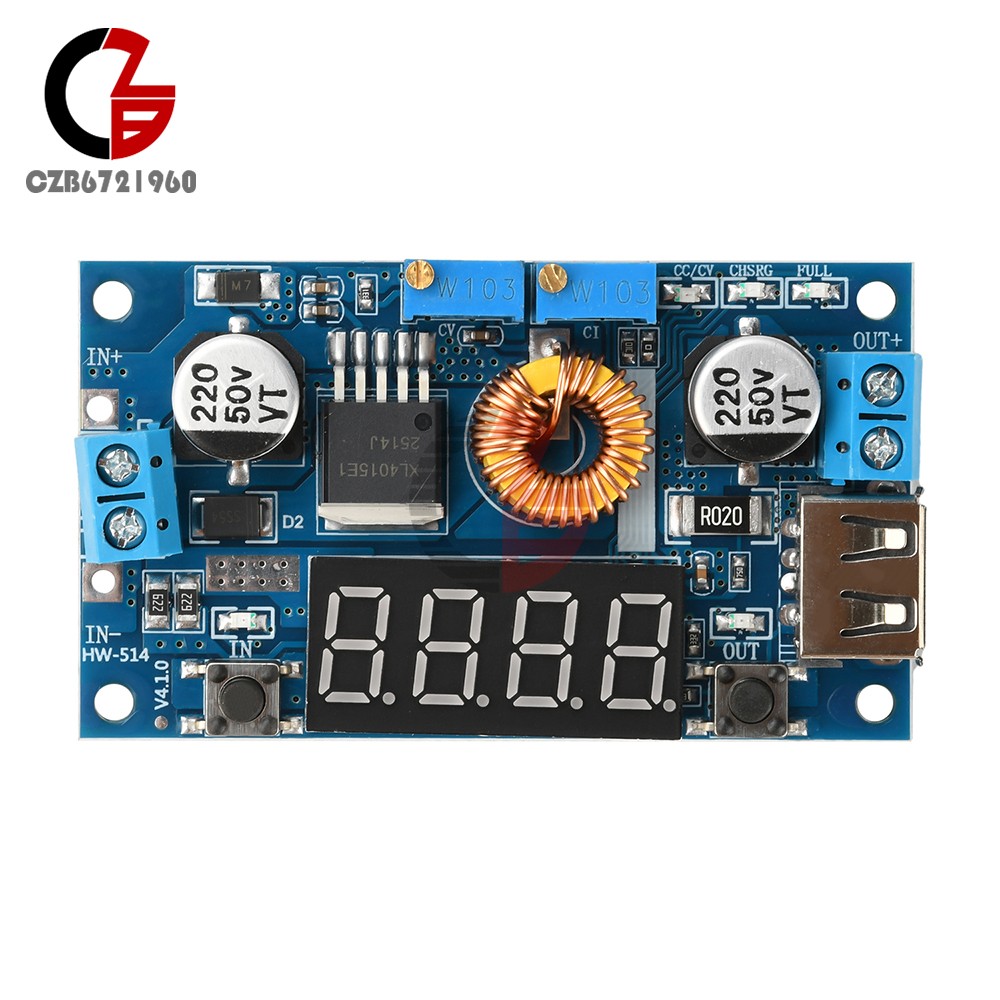 Adjustable 5A CC/CV Power Step-down Charge Module LED Driver W/ USB Voltmeter