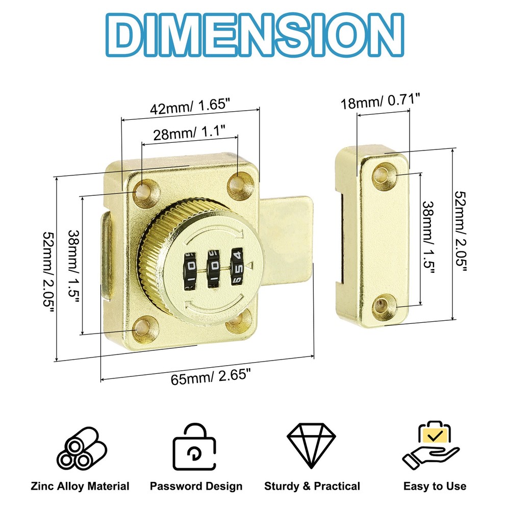 Cabinet Password Latch Combination Lock Safety Lock with Glue Gold