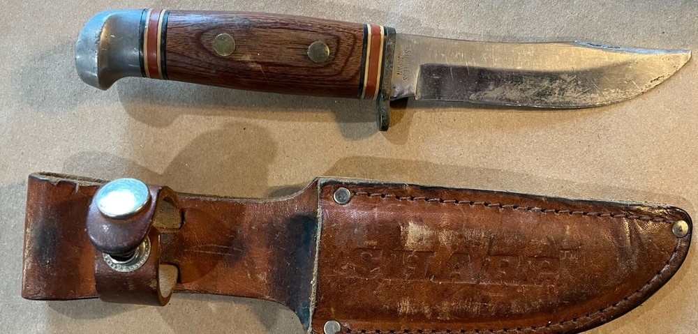 Vintage SHARP Japan hunter-skinner knife original leather sheath