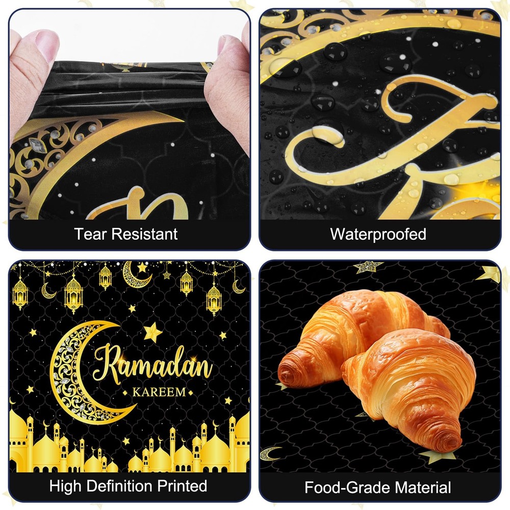 2 Pcs Ramadan Tablecloth - Plastic Black Gold Kareem Table