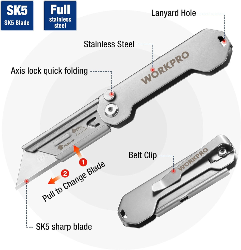 2PCS EDC Folding Utility Knife, Mini Box Cutter with Quick Open Axis Lock, Quick