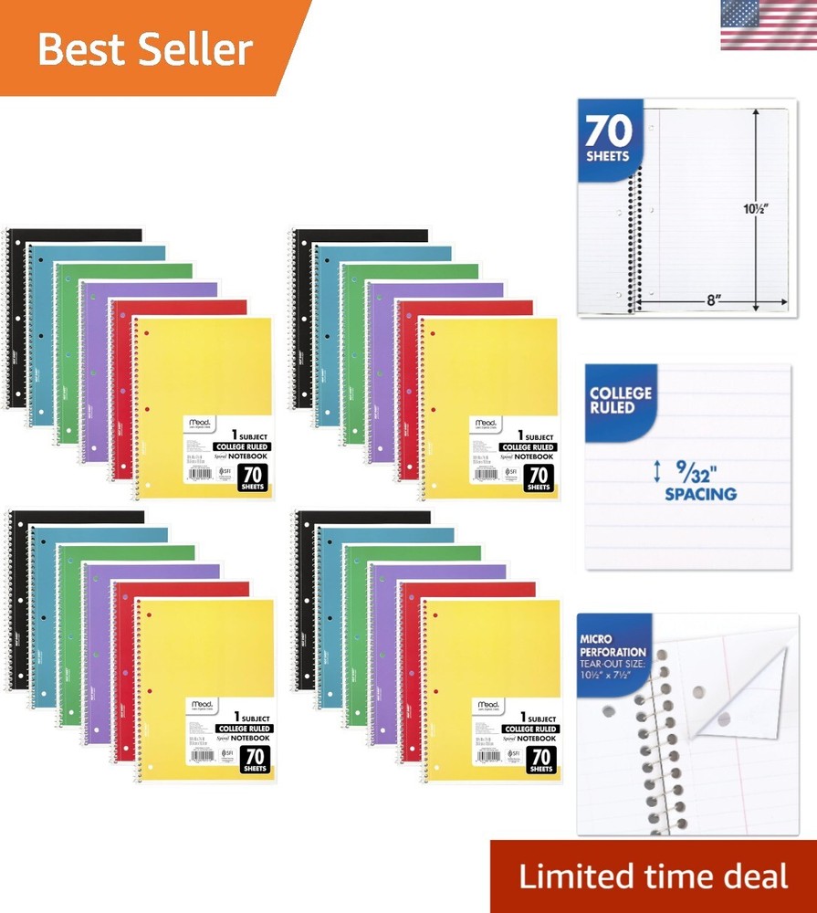 Flexible Soft Cover Spiral Notebooks, 1 Subject - 24 Pack for Easy Note-Taking
