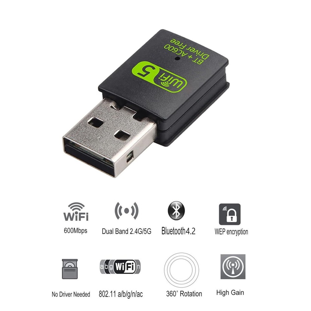 USB WiFi Bluetooth Adapter, 600Mbps Dual Band 2.4/5GHz Wireless Network Card