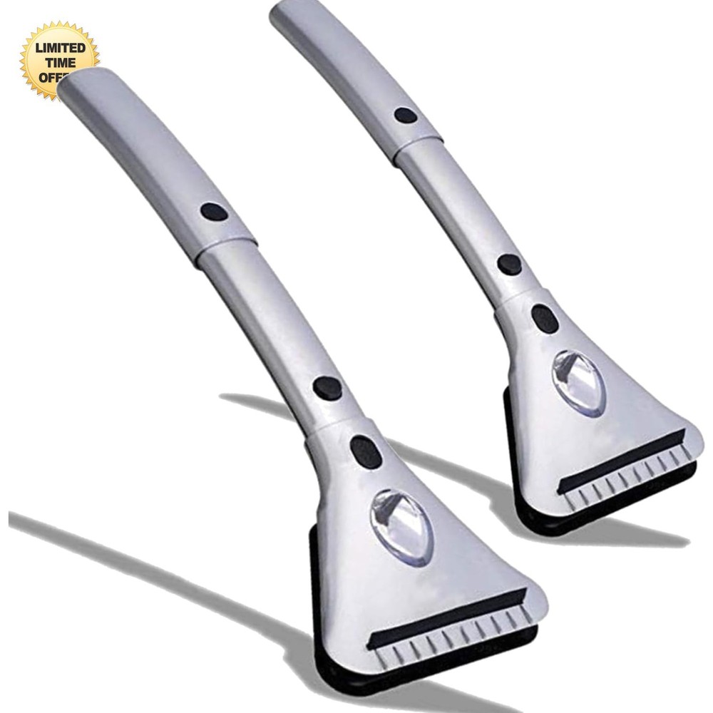 Heated Car Ice/Snow Scraper 2-Pack with LED Light 12V Electric Auto Windshield