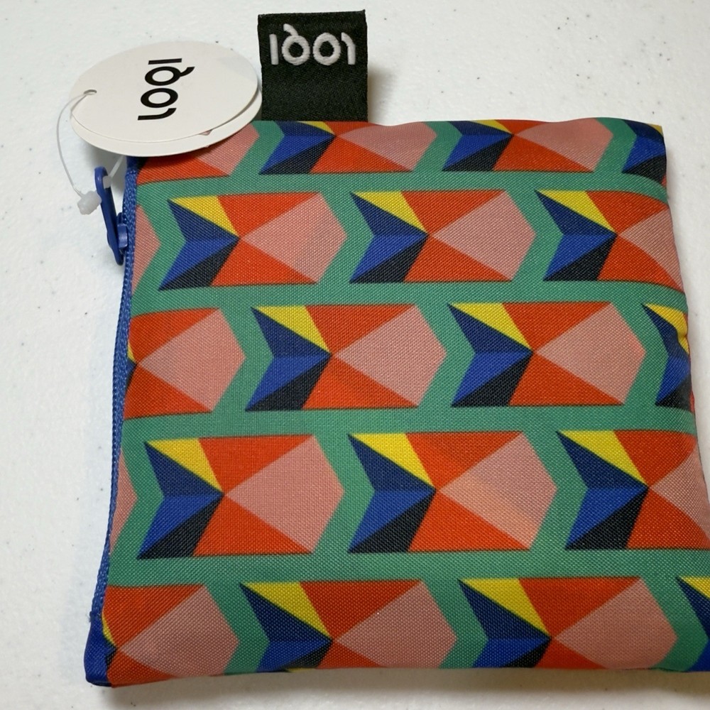 LOQI Foldable Bag Into Small Pouch Geometric Pattern Zip Closure Museum Bag New