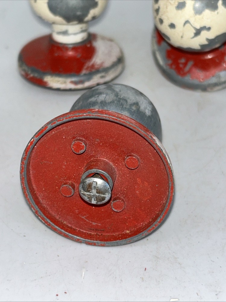 Set 5 Retro Art Deco Pull Drawer Handles Red White