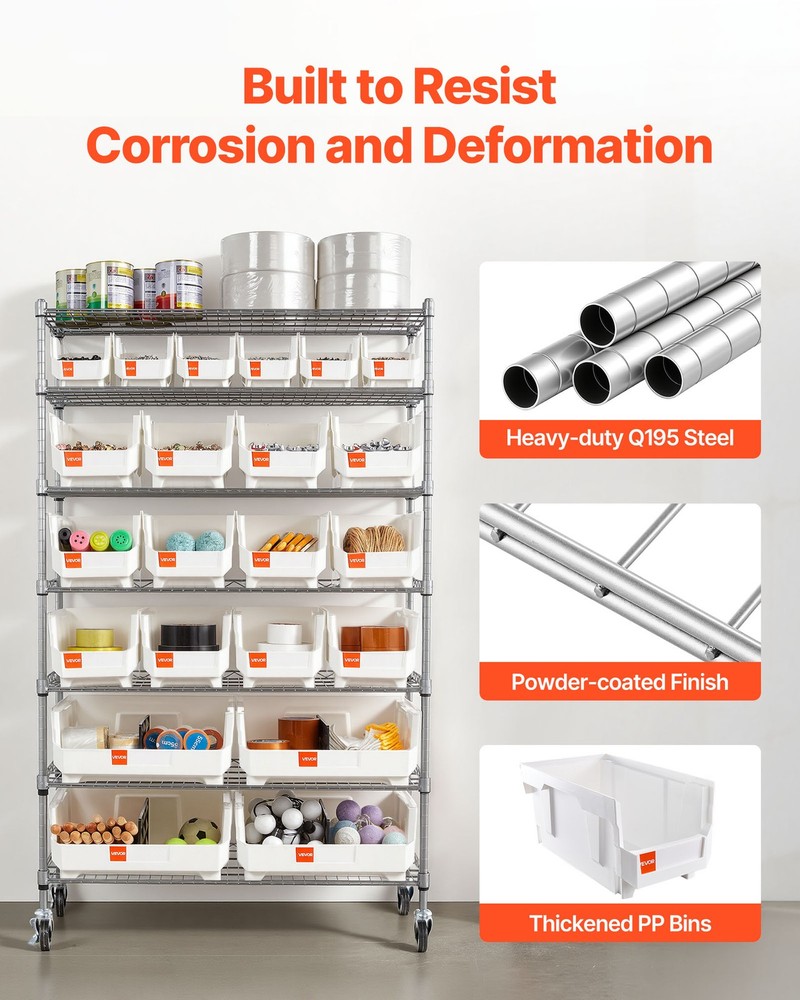 VEVOR Rolling Bin Storage Rack 7-Tier Bin Rack Storage System with 22 Bins