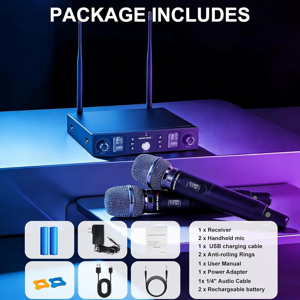 Wireless Microphone System UHF 300ft Handheld Karoke Church Stage
