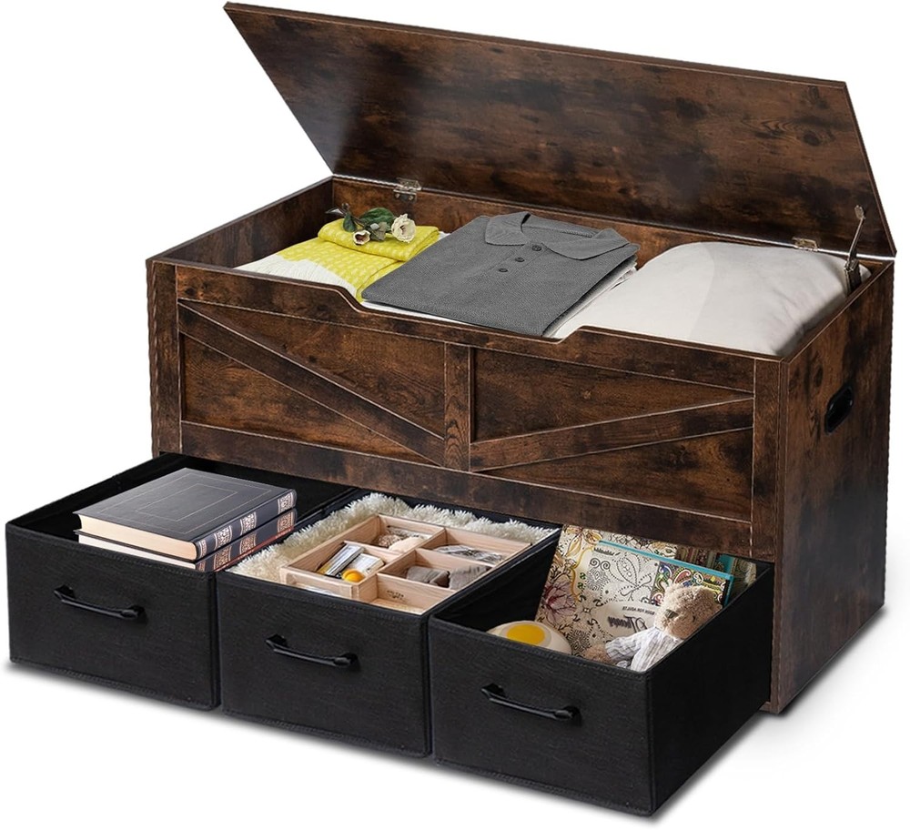 Storage Bench 39.4" Storage Chest W/ 3 Drawers Large Box Storage W/ Safety