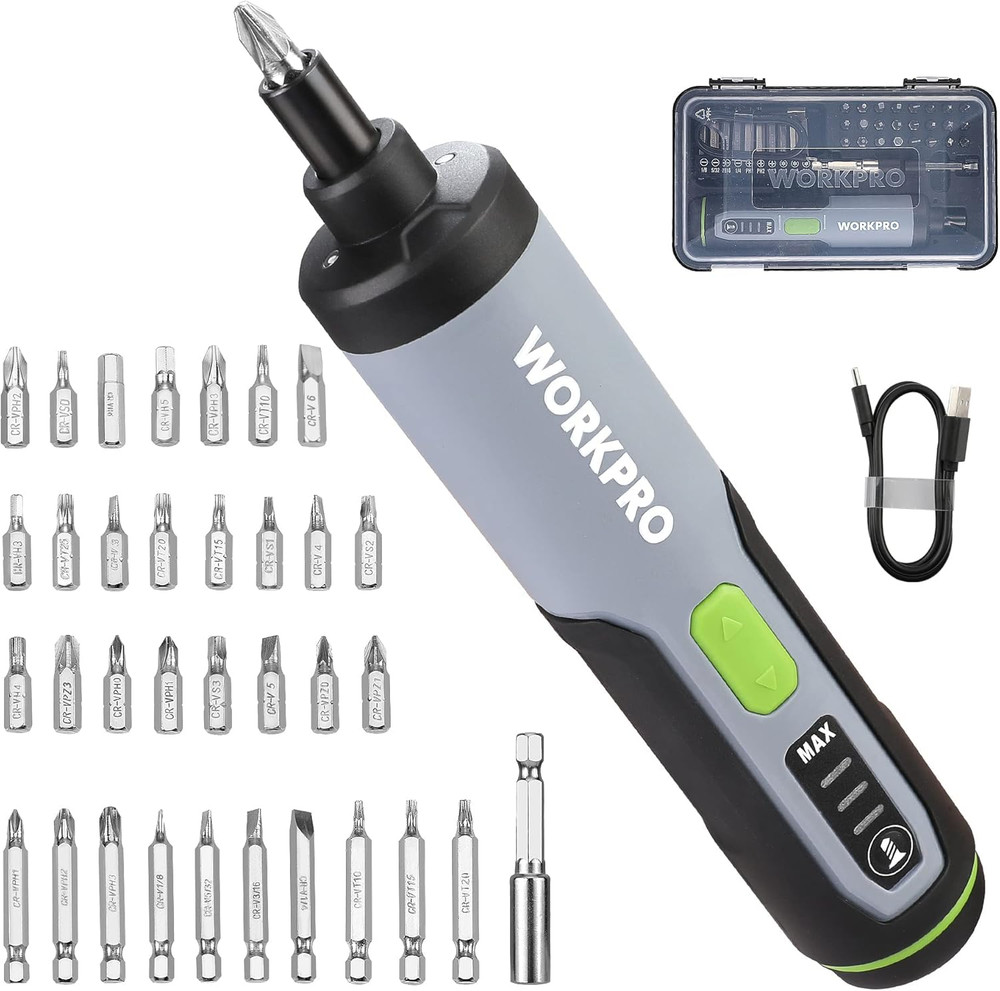 4V Electric Screwdriver, Rechargeable Cordless Screwdriver Set with 35 Bits, Ext