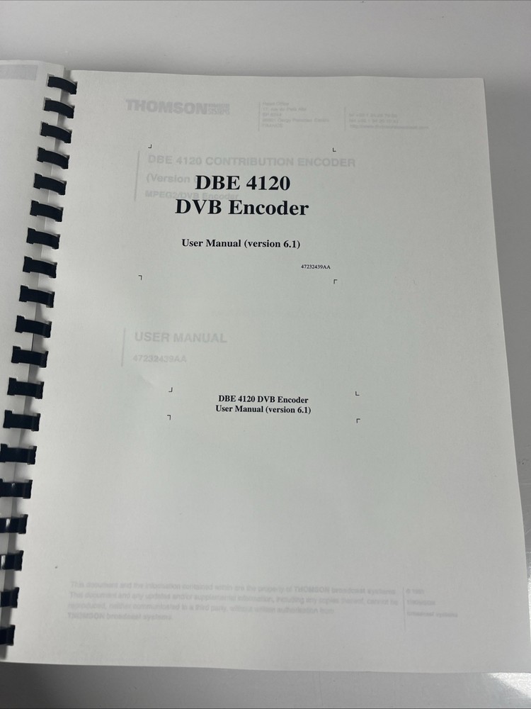 THOMSON MPEG 2 DBE 4120 DVB Encoder Guide Manual Instructions