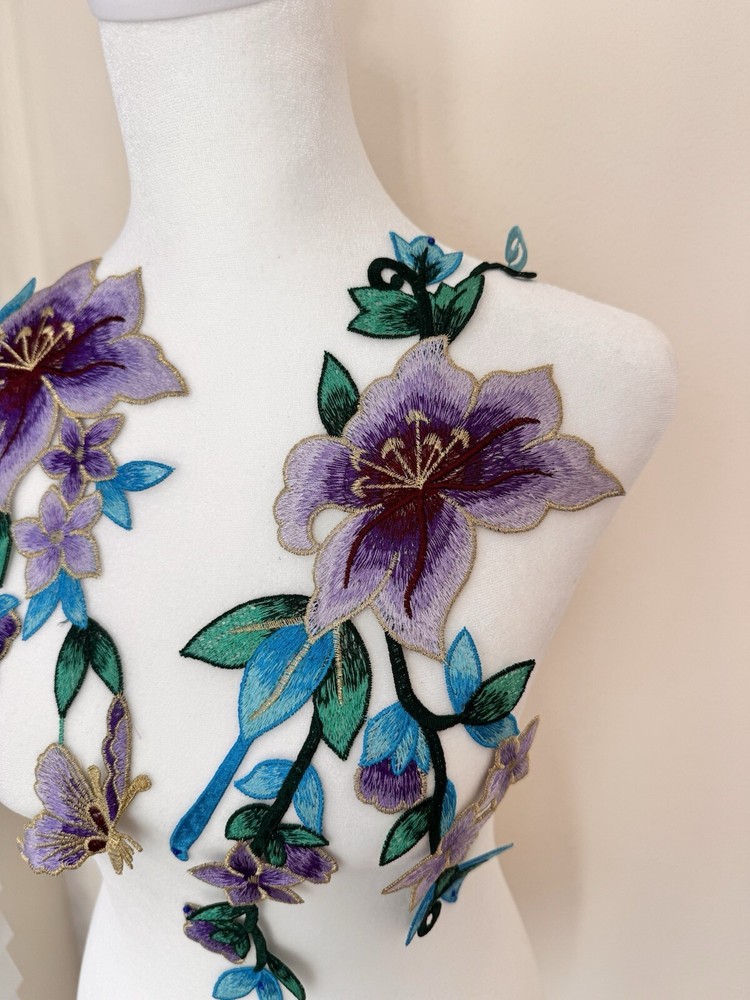 Purple And Blue Embroidered Applique (2 Pieces)