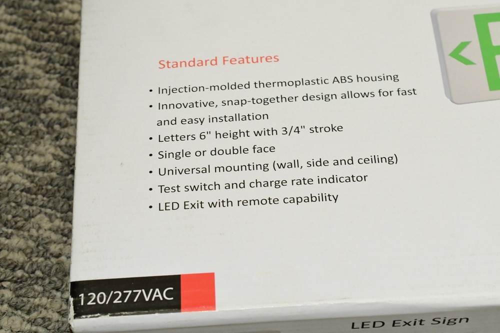 LTA QLXN500RN-RID PLASTIC EXIT Sign UNIT LED W/AD RED Lettering WHITE Housing