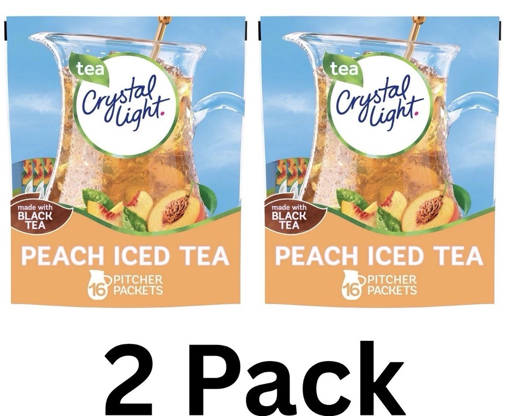 2 PACK - 16ct Crystal Light Peach Iced Tea Powdered Drink Mix (Total 32 Packets)