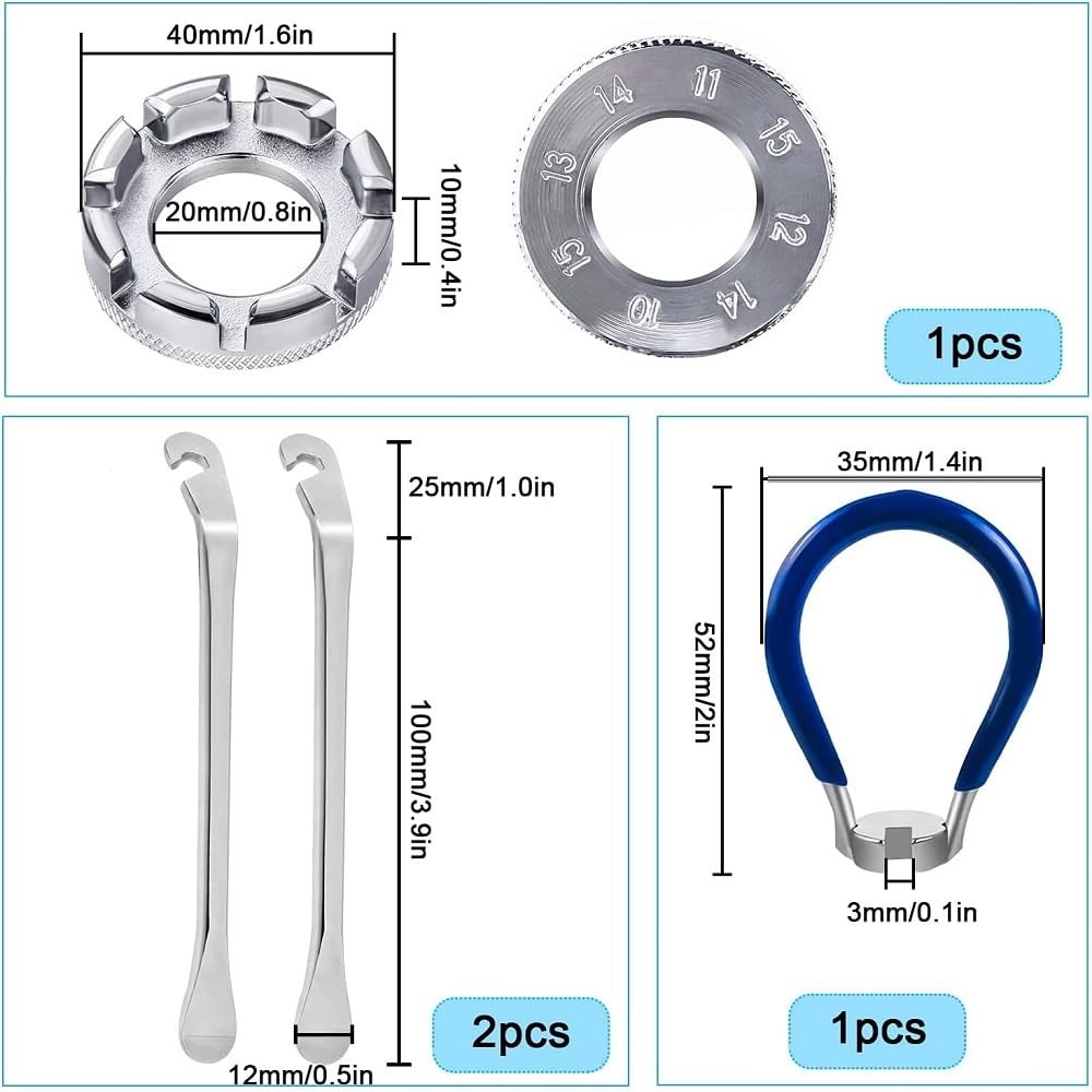 fixinus 4 piece Bicycle Spoke Wrench, Universal Forged Medium, Silver, Blue