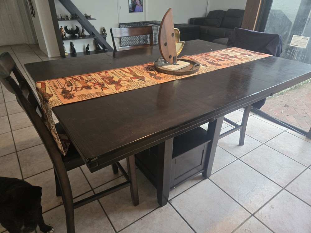 Wooden Dining Table Set with 4 Chairs, Dark Finish