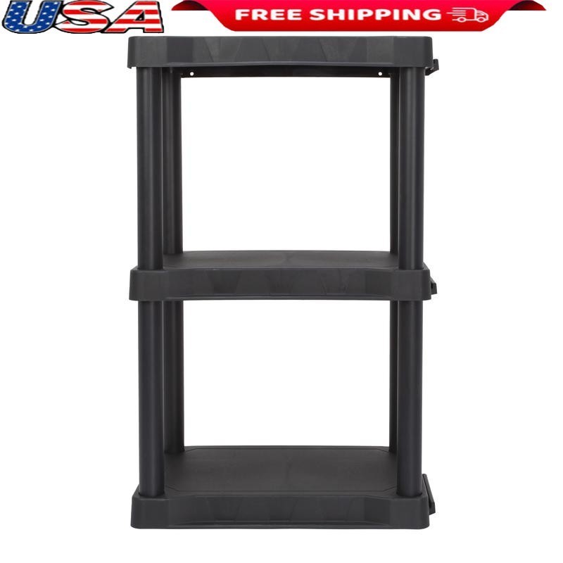 3-Tier Plastic Shelving Unit 150lb Capacity Sturdy Easy Assembly Garage Storage