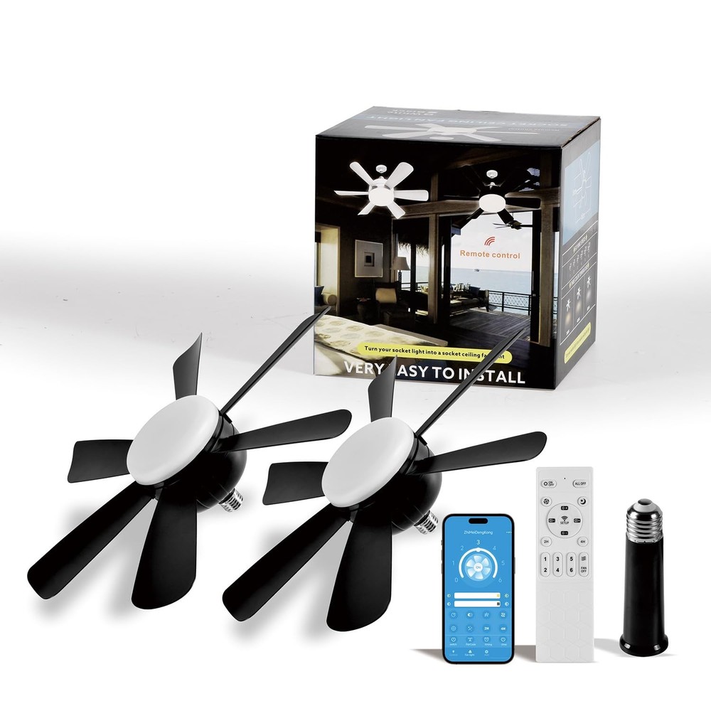 Socket Fan Ceiling Lights,18inch APP Control E26 Fans Bulb with Remote & Dimm...