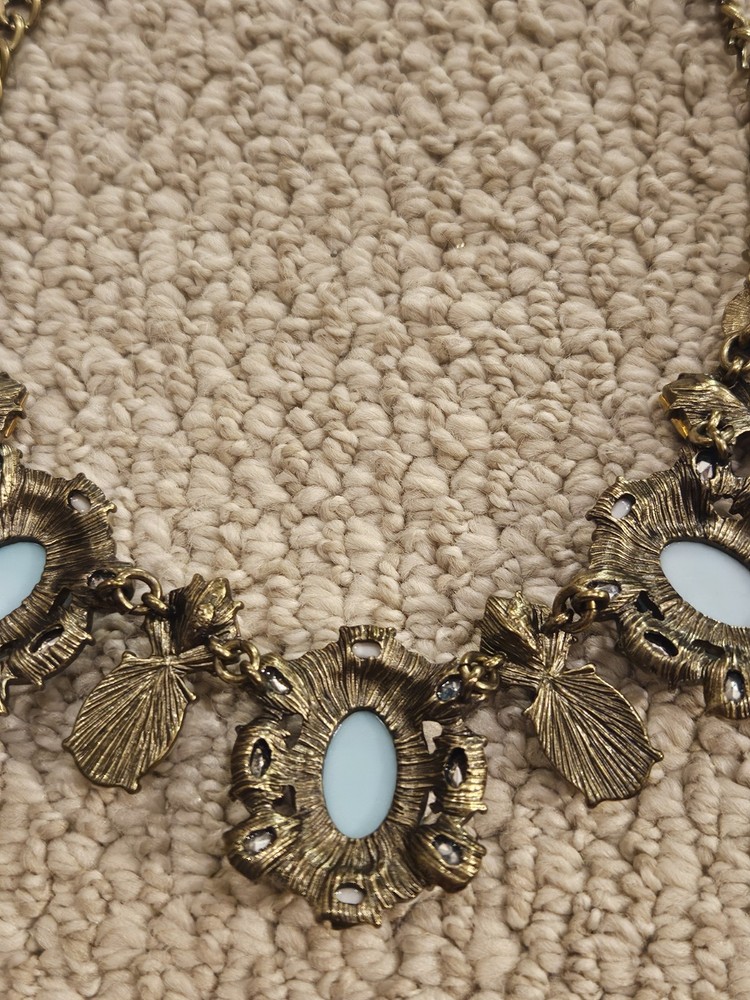 SUGARFIX Brass Blue White Bead Scoop Necklace