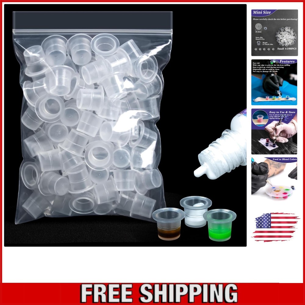 100PCS Non-Spill Plastic Tattoo Ink Caps - Durable Mini Size, Waterproof