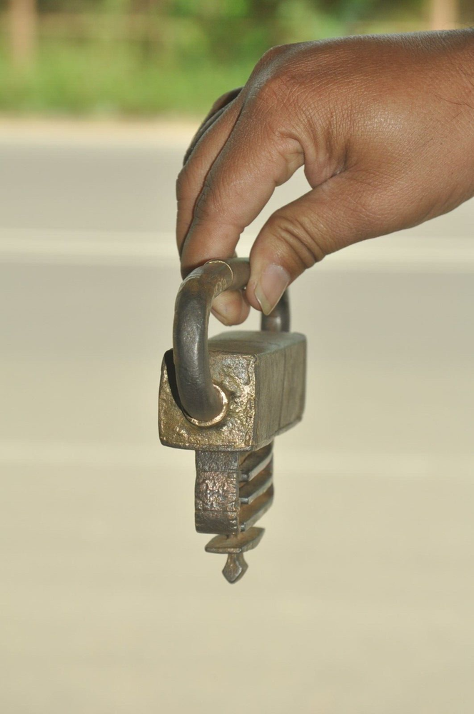 Vintage Unique Shape Iron Handcrafted Solid Heavy Strip System Padlock