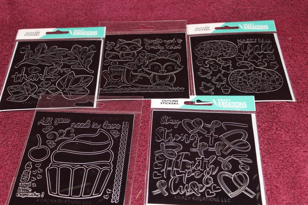 Krazy Kreations outline stickers - 1 large 11 Small