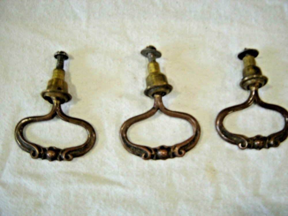 Antique Salvage ~ 3 Single Bale Pulls ~ Brass It pivots or swivels         #1187