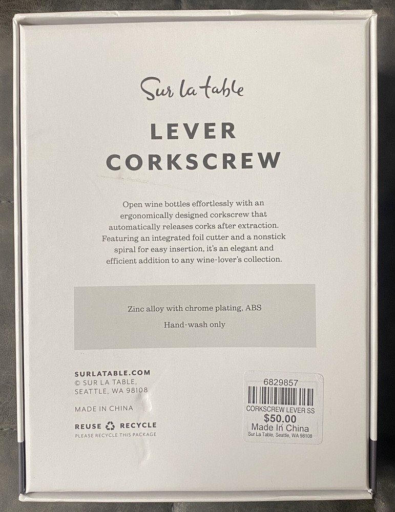 Sur La Table Lever Corkscrew New
