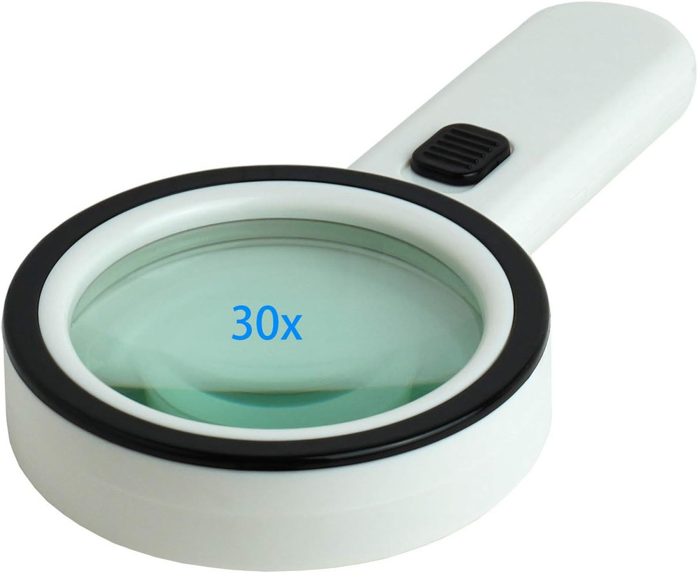 Magnifying Glass with Light, 30X Handheld Large Magnifying Glass 12 LED Lighted